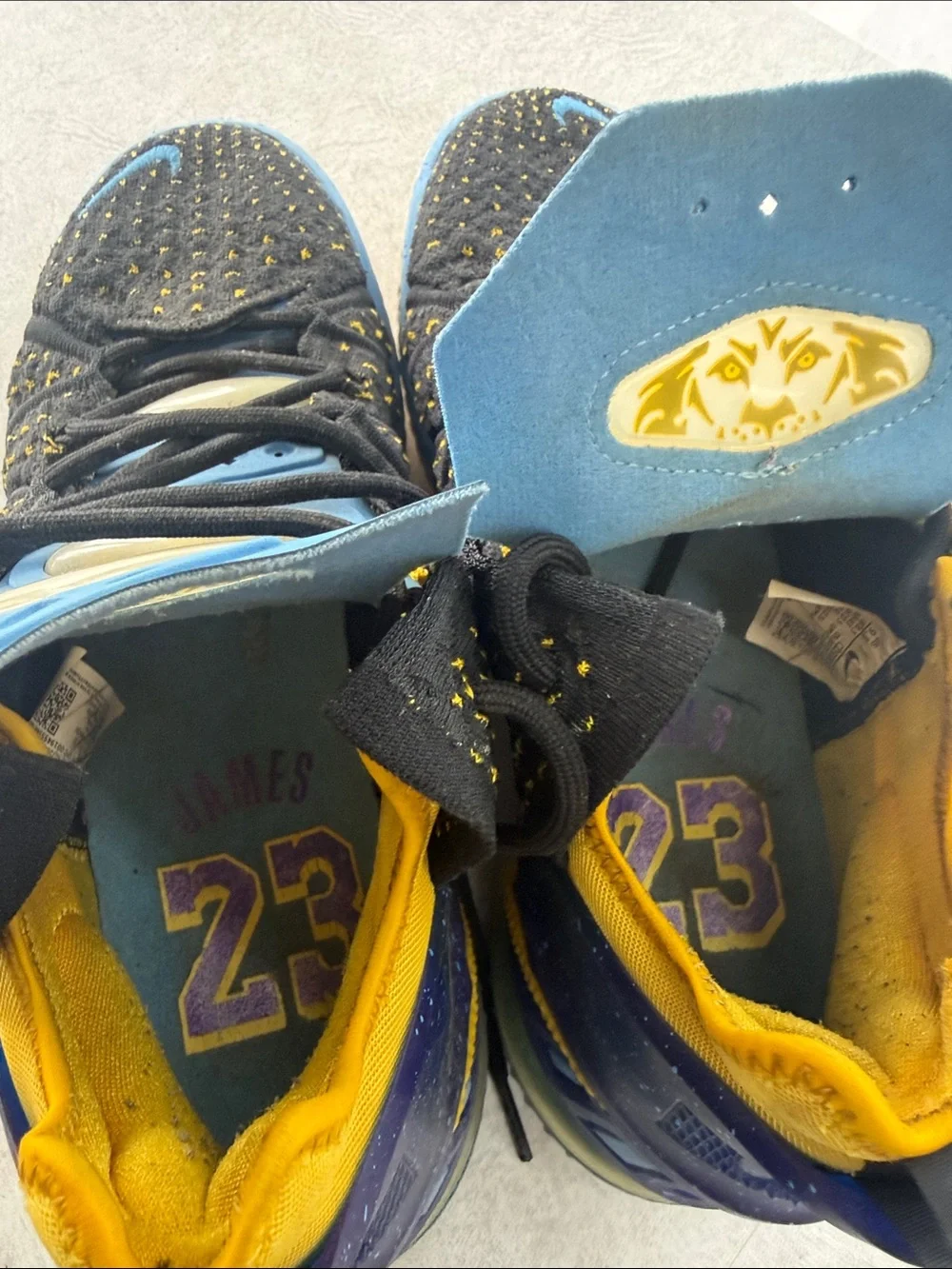 Men's Black and Blue LeBron laker colors  Athletic Sneakers with Yellow Accents